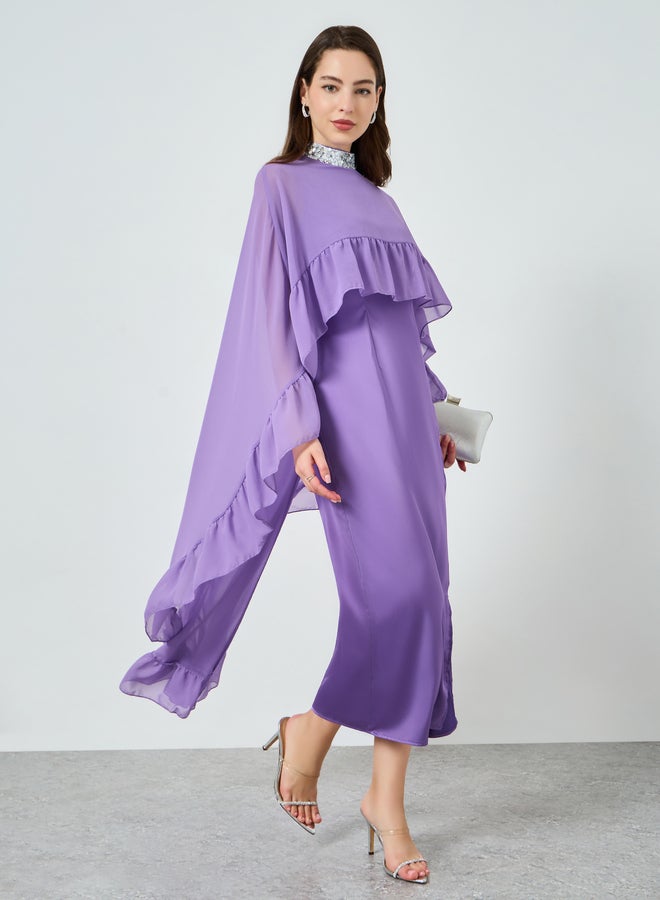 ستايلي فستان ماكسي نسائي مكشكش بأكمام كاب - Image 5